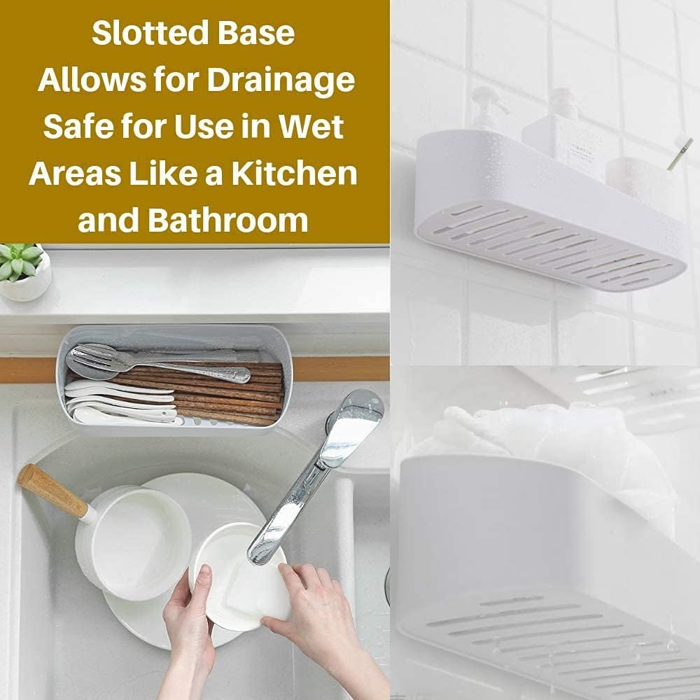 SUNFICON Wall Mounted Shower Caddy - No Drilling Bathroom Shelf Organizer with 2 Clear Adhesives | White