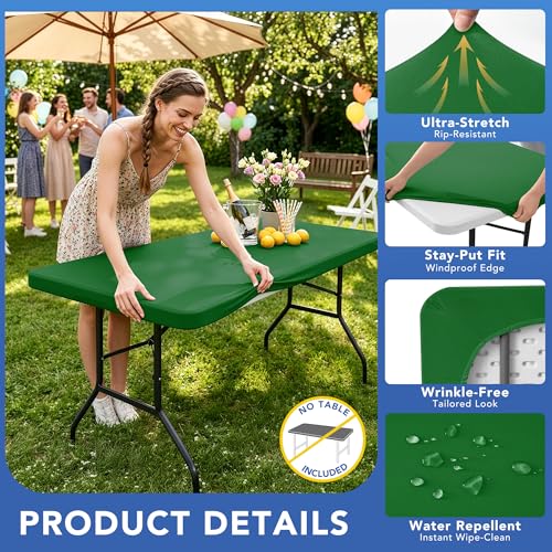 Enjoyidea Green 4-Pack Fitted Tablecloth for 6ft Rectangular Tables, Stretch Spandex