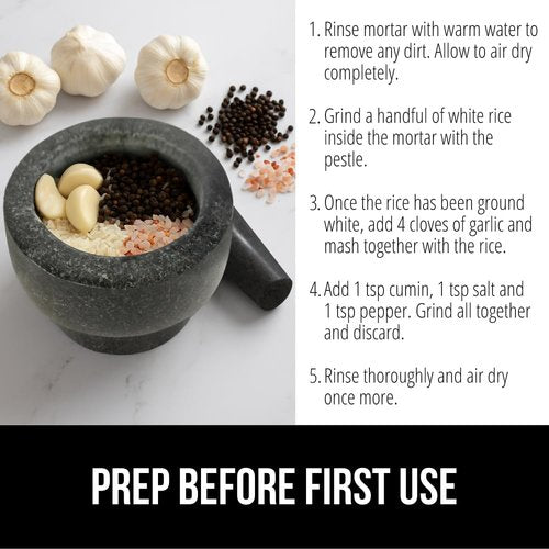 GORILLA GRIP 100% Natural Granite Stone Mortar and Pestle Set, Non-Scratch Base, Heavy Duty Polished Molcajete Guacamole Salsa Bowl, Grind Seeds, Herbs, Pills, Kitchen Lab Muddler, 1.5 Cup Black