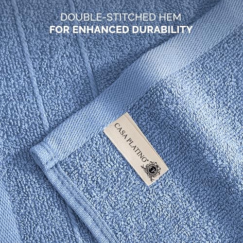 100% Cotton Washcloths 6-Pack - Soft Terry Face & Body Towels, Cerulean Blue
