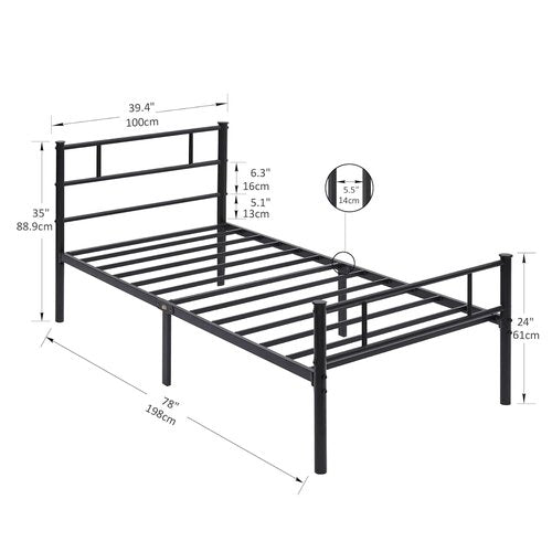 VECELO Twin Platform Bed Frame with Headboard and Footboard, 12'' Under-Bed Storage & Strong Metal Slats Support, No Box Spring Needed
