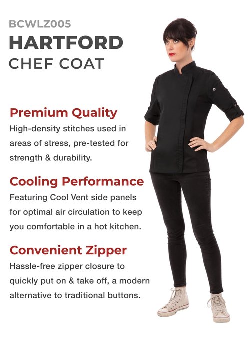 Chef Works Women's Hartford Chef Coat, Black, XX-Large