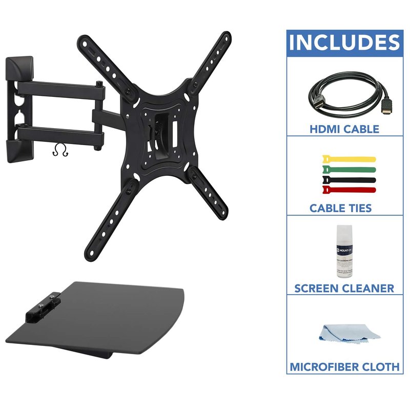 Mount-It! TV Mount with Shelf | Full Motion TV Wall Mount with Floating Entertainment Shelf for Cable Box, DVR | Single Stud Installation | Fits Televisions Up to 55 Inches, VESA 75x75mm to 400x400mm