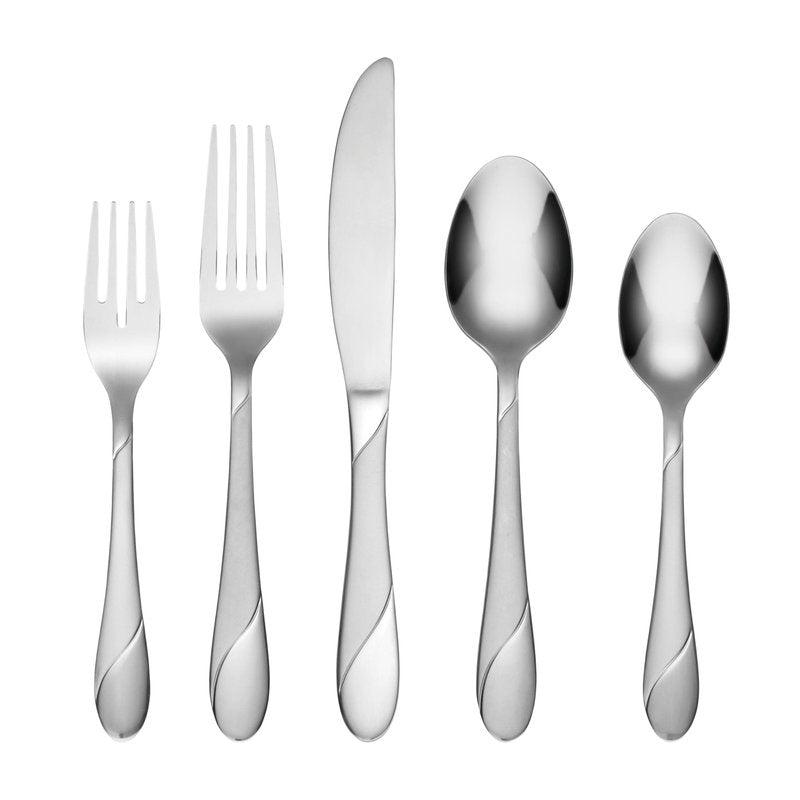 Cambridge Silverware Set, Swirl Sand 89-Piece Flatware Set, Service For 12, 18/0 Stainless Steel, Dishwasher Safe, Flatware Cutlery Sets, Serving Utensils, Knives Spoons And Forks (Silver, 89 Pieces)