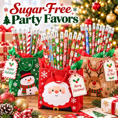 Kesote Christmas Pencils with Erasers – Pack of 36 Assorted Holiday Party Favors