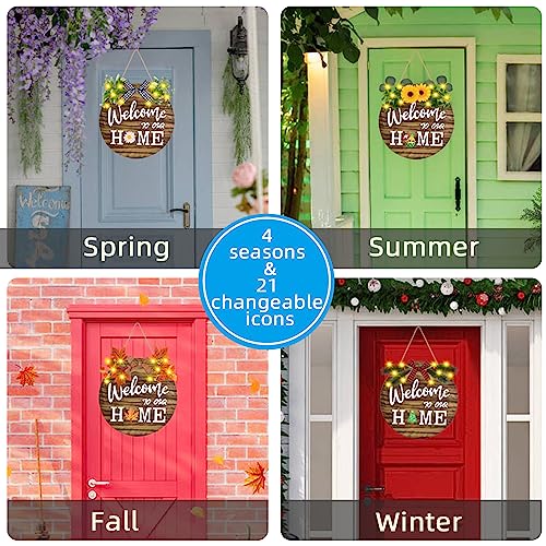 IDATOO Interchangeable Welcome Sign Brown Seasonal Wooden Front Door Decor