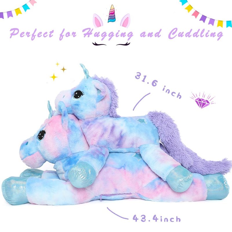 Muiteiur 31.6 Inch Unicorn Stuffed Animal, Large Stuffed Unicorn for Girls, Soft Plush Pillow Gifts for Girls Boys Kids, Blue
