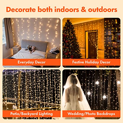 300 LED Warm White Curtain String Lights - 8 Modes Plug-In Fairy Lights