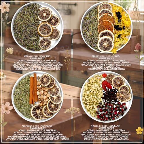 Natural Stovetop Potpourri Kit - 4 Set Holiday Simmer Pot with Dried Botanicals