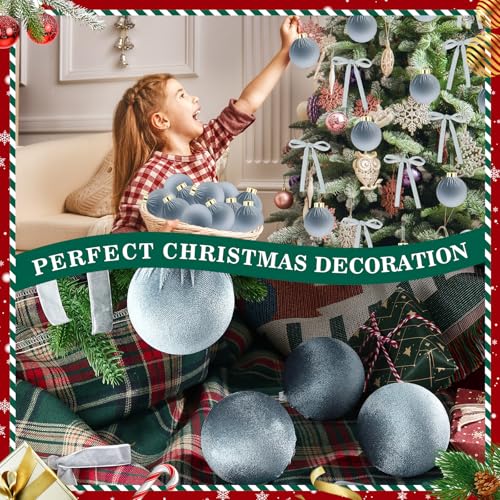 LIANGMIDA Gray Blue Velvet Christmas Decorations Set | 51 Pcs Holiday Ornaments & Bows