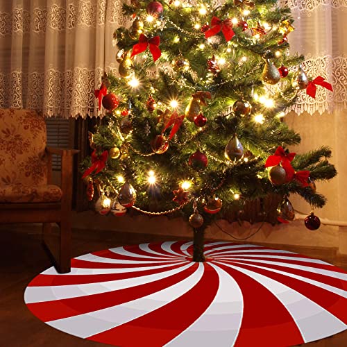 Clothmile Reversible Christmas Tree Skirt 48 Inch Candy-2 Red & White Rustic Holiday Decor