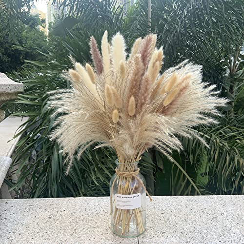 110 Pcs Natural Dried Pampas Grass Bouquet - 17.5" Fluffy Boho Decor