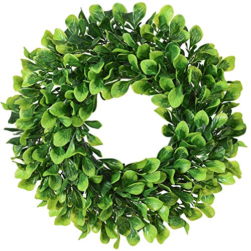 10-Inch Artificial Boxwood Wreath – Small Green Leaf Wreath for Home Decor