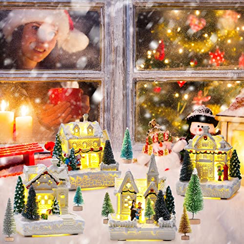 Elegant 15-Piece LED Christmas Village Set with Decor, Trees & Fake Snow