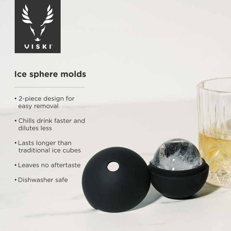 Viski Whiskey Glasses and Ice Sphere Molds Set in Wooden Gift Box, Stylish Lowball Glasses and Silicone Ice Molds, Elegant Barware for Cocktails, Margarita, Bourbon, Home Bar, Wedding Gifts, Set of 8