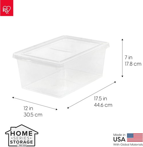 IRIS USA Storage Bins - 12-Pack Clear Stackable Containers with Lids, 17 Quart for Organizing Shoes & Classroom Supplies