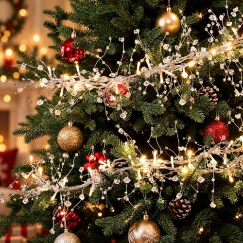 APUDWN 9 Ft 120 LED Crystal Light Garland for Christmas Mantel - Battery Powered
