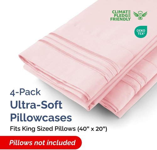 King Pillow Cases by [Brand Name] - Ultra Soft Hotel Quality Covers | 4 Piece Set in Baby Pink - Wrinkle Free & Stain Resistant