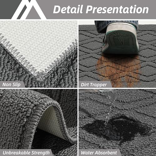 Non-Slip Machine Washable Kitchen Rug Set - 2 Piece Soft Grey Runner Mats