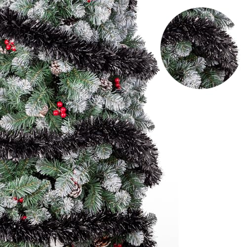 33ft Black Metallic Tinsel Garland - Thick Foil Twist Holiday Decor