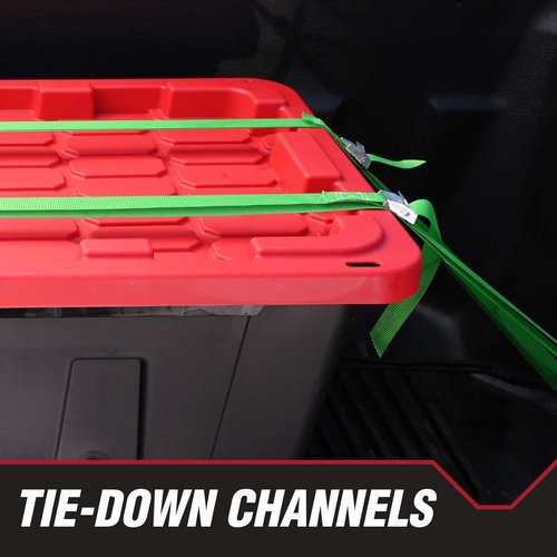 MioeDi 27 Gallon Stackable Plastic Storage Bins - Snap Lid Design, Set of 4, Black/Red
