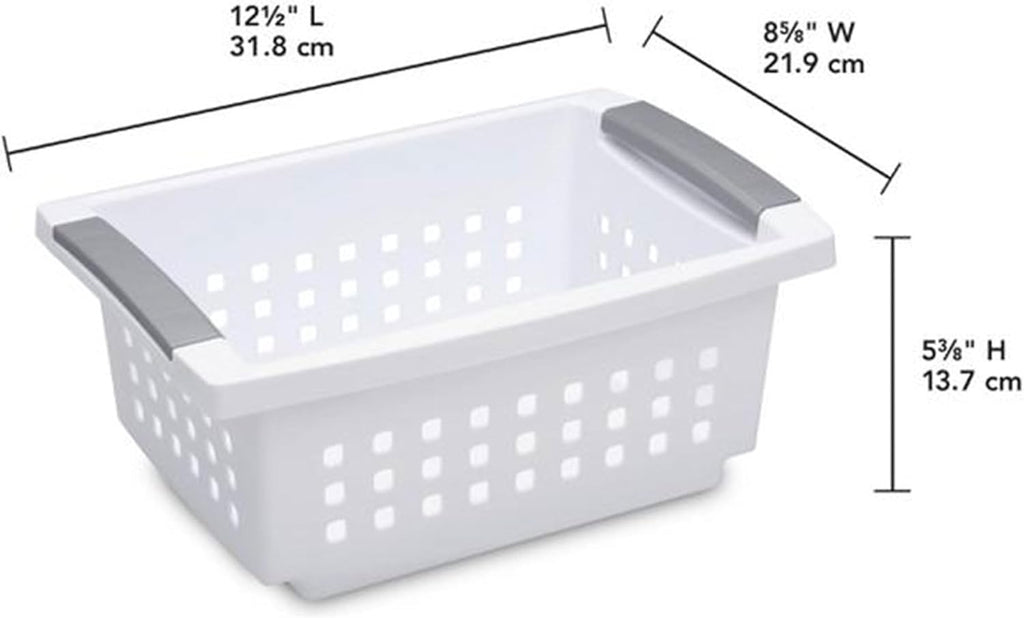 Sterilite Small Plastic Stacking Storage Baskets - Comfort Grip Handles | 8 Pack, White for Home Organization