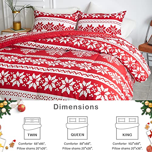 Flysheep Christmas Reversible Comforter Set King Size 102x88 Inches with 2 Pillow Shams