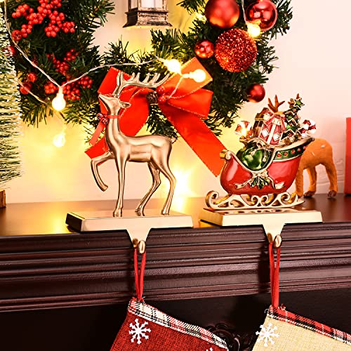 WeddPtyFr 2-Pack Reindeer Stocking Holders Antique Gold | Non-Slip Mantel Hangers