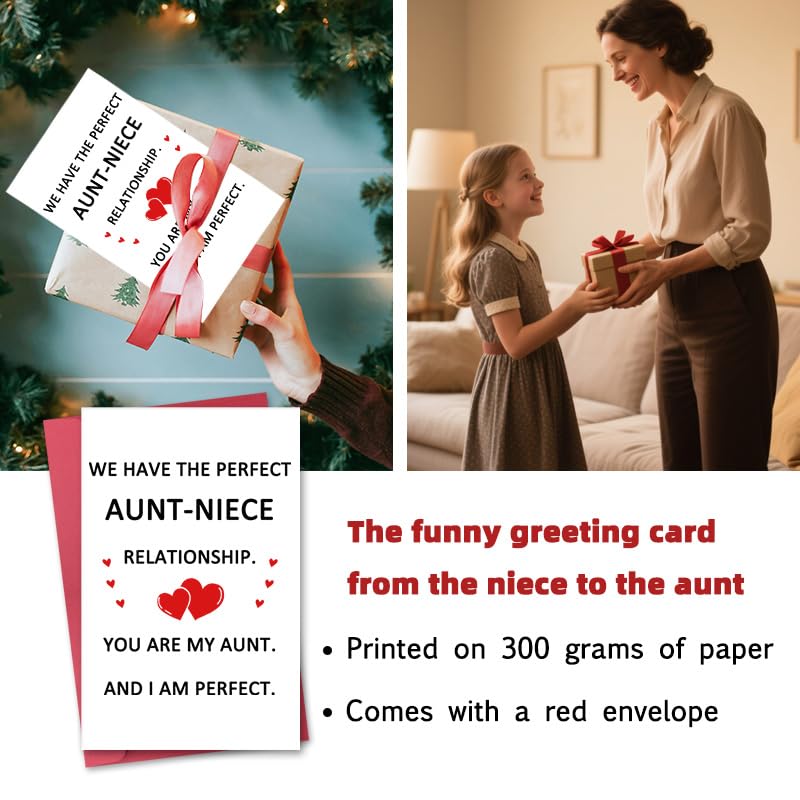 Aunt Birthday Card from Niece – Funny Christmas Card for Auntie, with Envelopes, Sdopbinbin