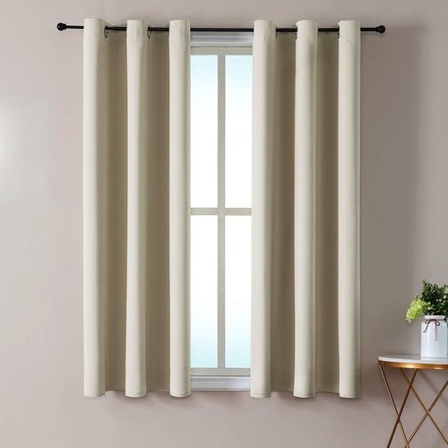 ChrisDowa Blackout Curtains - Thermal Insulated Room Darkening Panels, 48 Inches Long, Beige (Set of 2)
