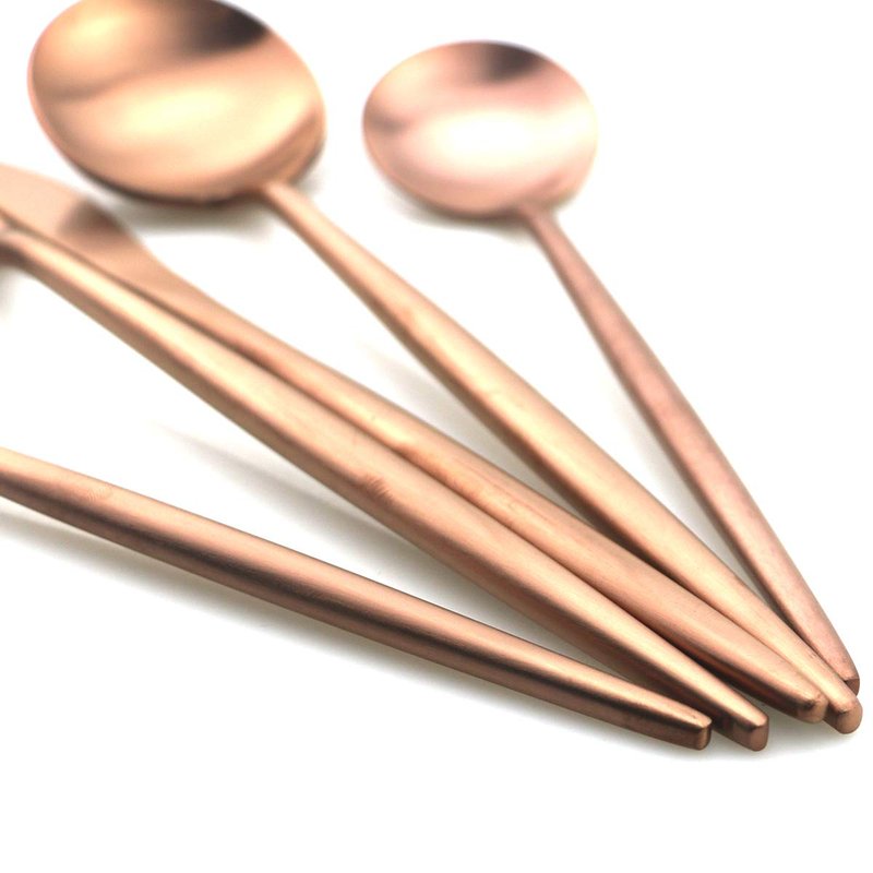 Gugrida Luxury Silverware Royal Cutlery Set - 24 Piece Flatware Set - Service For 4 18/10 Stainless Steel - Matte Rose Gold Finish w/Drinking Straw