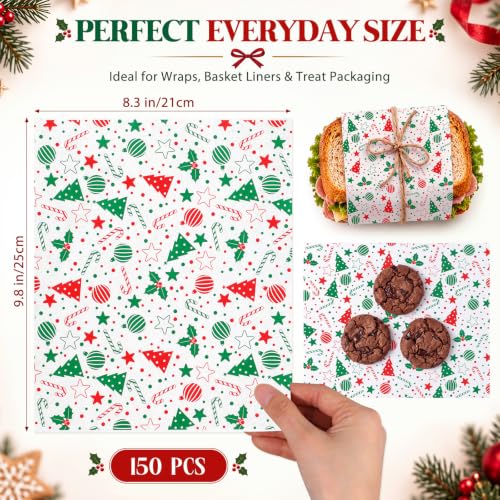 Tenceur Christmas Bauble Wax Paper Sheets 150 Pack for Food Wrapping & Decorations