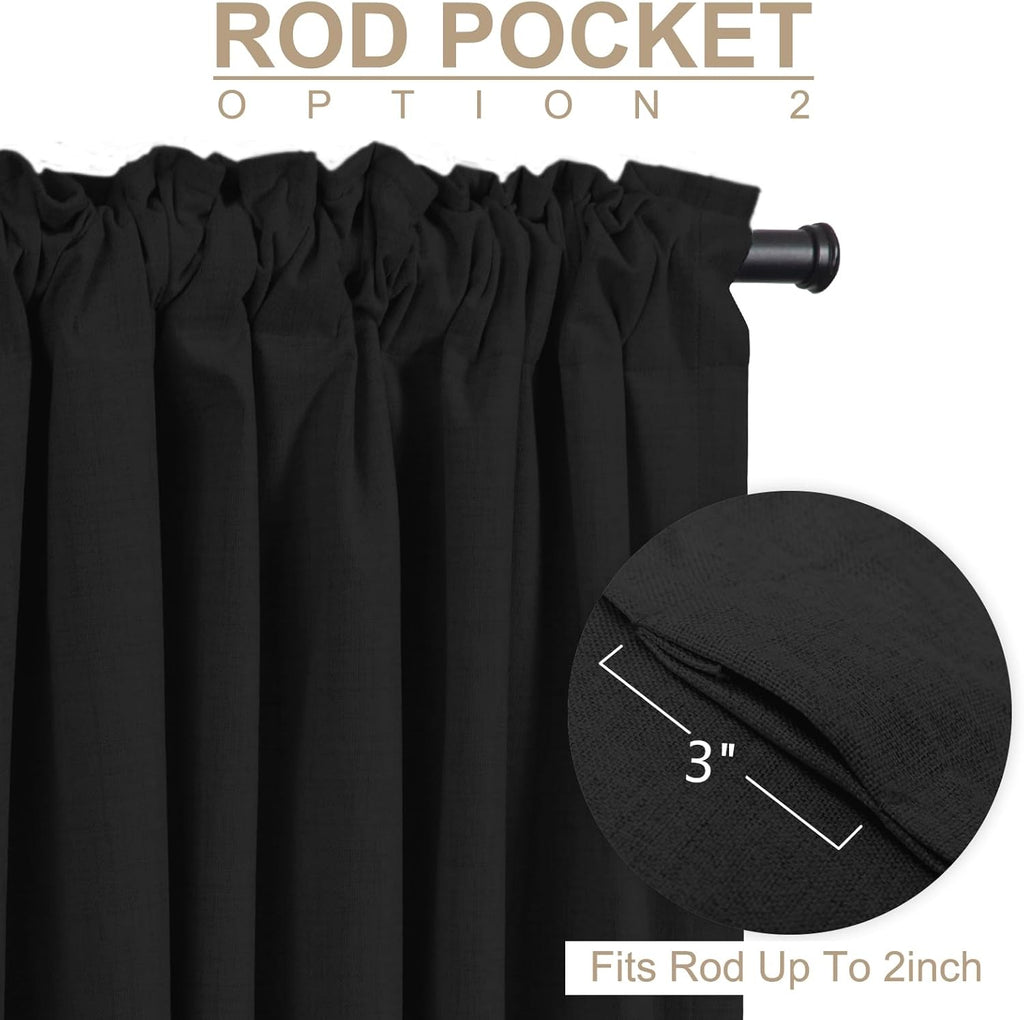 Skiennix Blackout Curtains - 100% Blackout Linen Drapes, Thermal Insulated, 2 Panels Set, 50" W x 84" L, Black