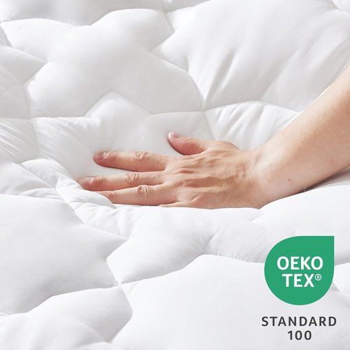 CozyLux Queen Mattress Pad - Breathable Cotton Cooling Topper | Quilted Fitted Cover for 8-21" Deep Mattresses (60"x80", White)