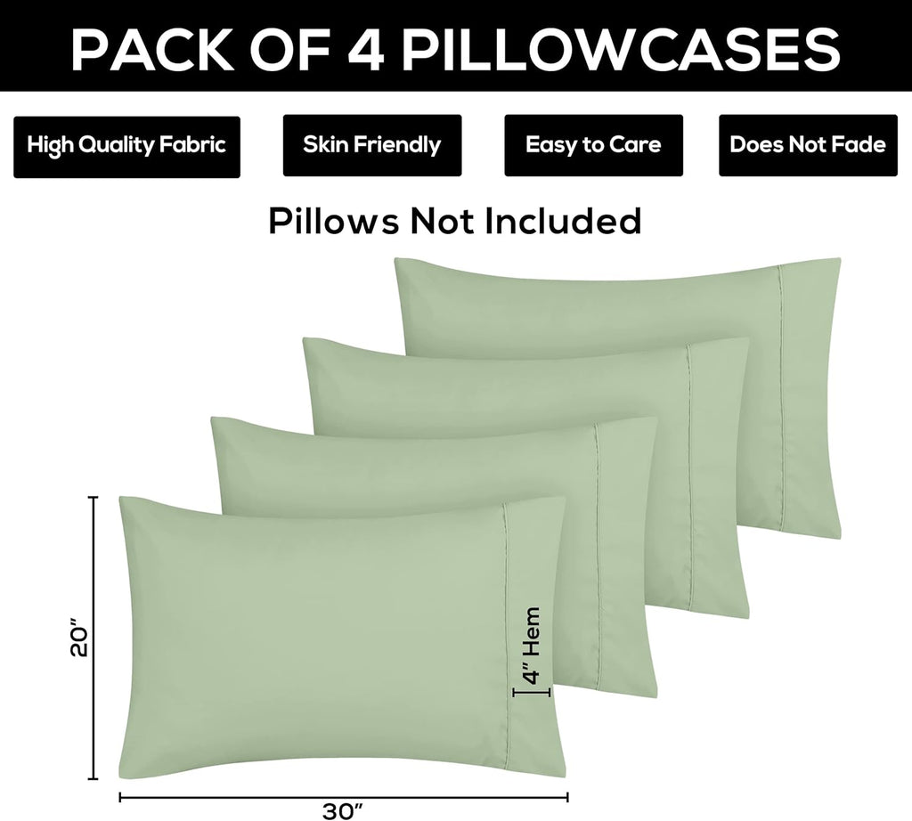 Utopia Bedding Queen Pillow Cases - Soft Brushed Microfiber - Pack of 4, 20 X 30 Inches, Sage Color