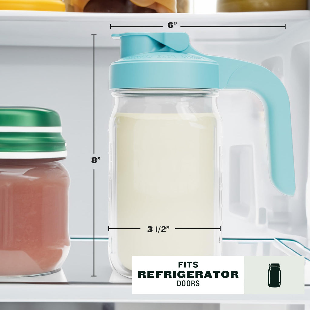 County Line Kitchen Glass Breast Milk Pitcher with Lid - Wide Mouth, 1 Quart (32 oz) - Heavy Duty, Leak Proof - Sun & Iced Tea Pitcher, Cold Brew Coffee, Breast Milk Storage, Water - Light Blue