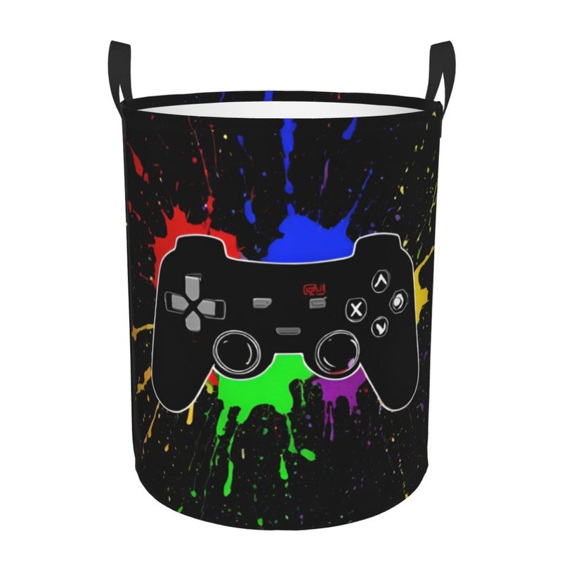 Gbuzozie 38l Round Laundry Hamper Game Joystick Storage Basket Waterproof Coating Organizer Bin For Nursery Clothes Toys