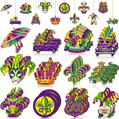 36 Pcs Mardi Gras Masquerade Ornament Set – Wooden Holiday Tree Decorations