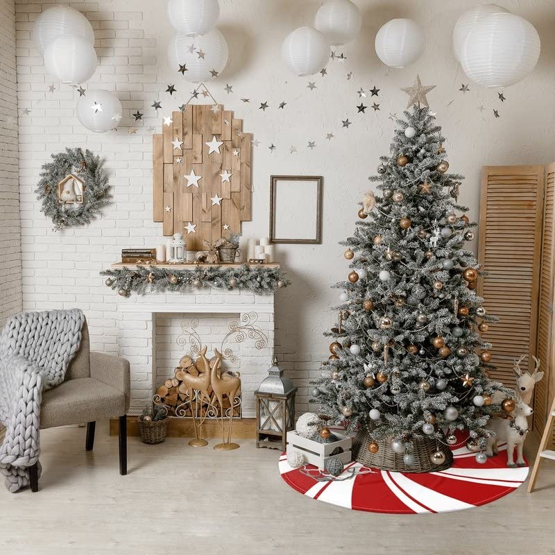 Red Swirl Christmas Tree Skirt - 36-Inch Candy Cane Holiday Decor