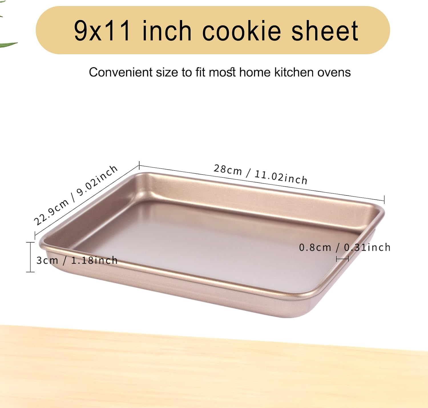 Small Cookie Sheet Pan - Nonstick Baking Tray 2-Pack | 9x11 Inch Heavy Duty Carbon Steel, Gold - Oven Safe & Easy Clean