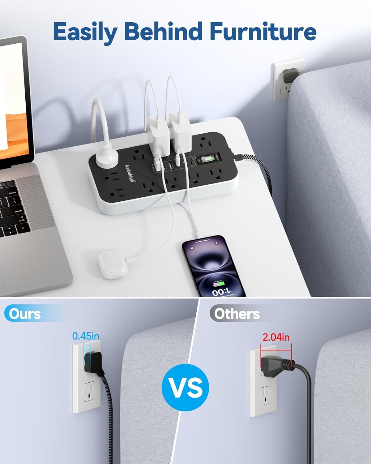 Skiennix Extension Cord with USB Ports - 5 FT Power Strip, 11 AC Outlets & 6 USB Ports for Home & Office