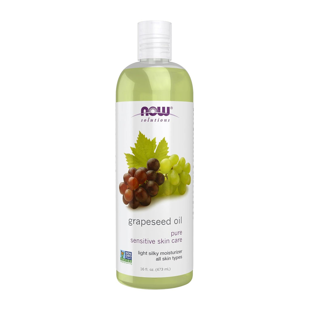 NOW Foods Solutions Grapeseed Oil - Light Silky Moisturizer for Sensitive Skin, 16 oz