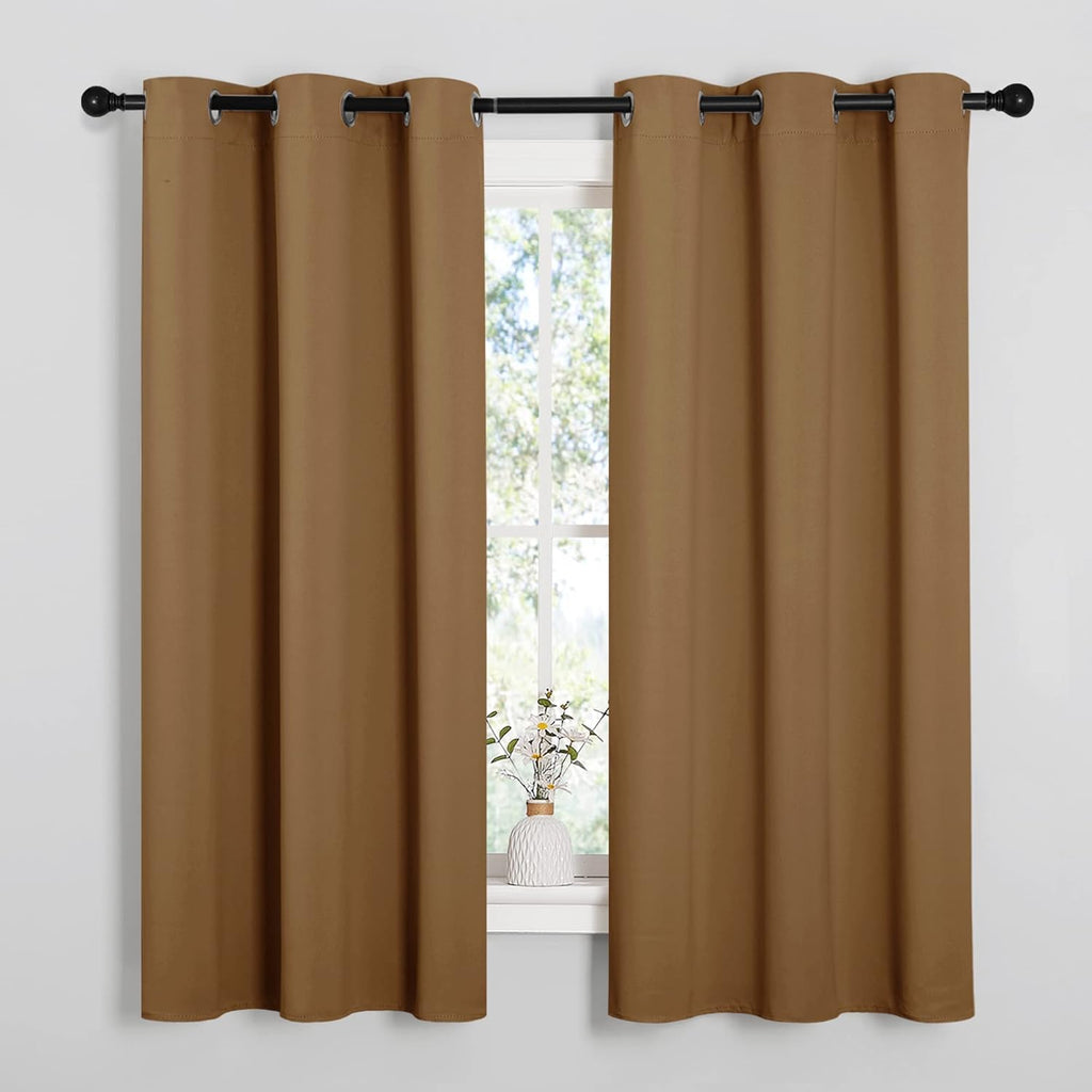 NICETOWN Blackout Curtains - Noise Reducing & Draft Blocking | 63-Inch Length, Gold Brown (2 Panels)