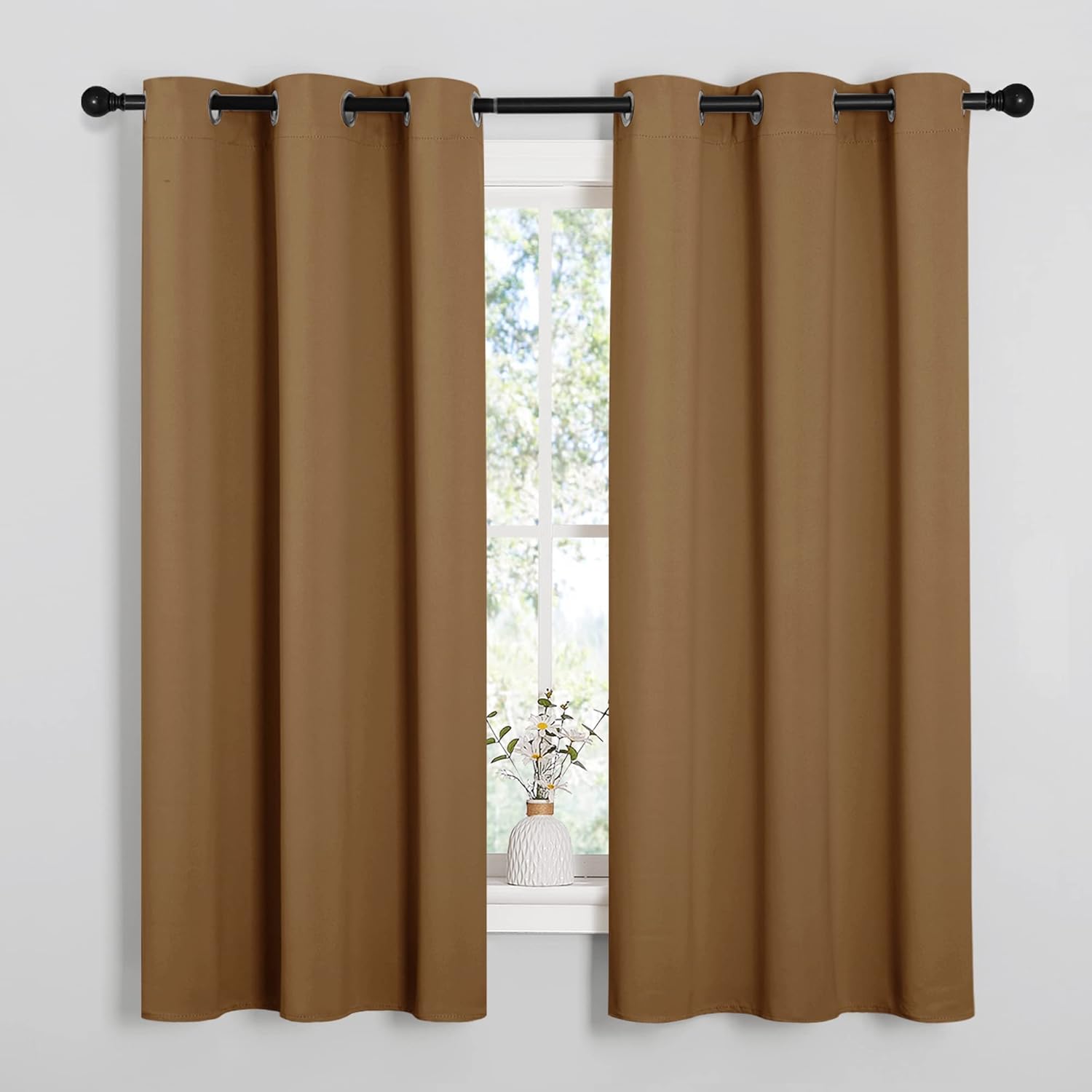 NICETOWN Blackout Curtains - Noise Reducing & Draft Blocking | 63-Inch Length, Gold Brown (2 Panels)