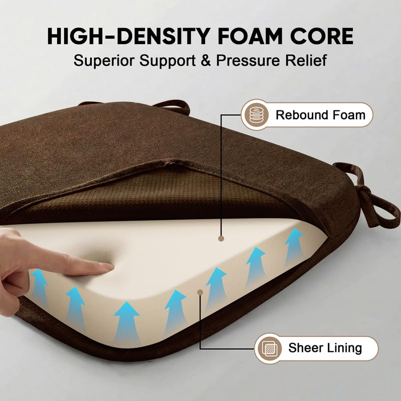 D-Shaped Dining Chair Cushion, 17x16 Inch Non-Slip Seat Pad with Ties