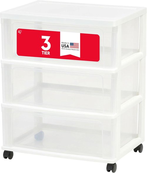 IRIS USA Rolling Storage Cart - 3-Drawer Plastic Organizer with Wheels for Art, Craft & Laundry - White