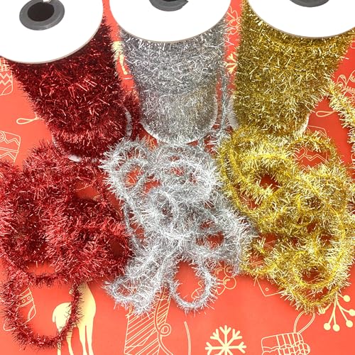 50-Yard Silver Metallic Tinsel Garland Ribbon for Christmas Tree & Party Decor