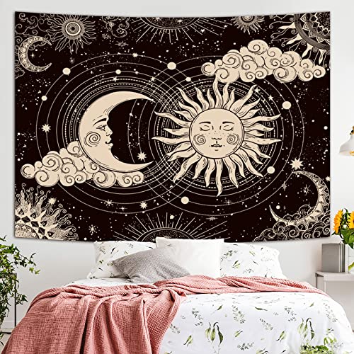 Sun and Moon Wall Tapestry - Aesthetic Black Wall Hanging (51.2" x 59.1")