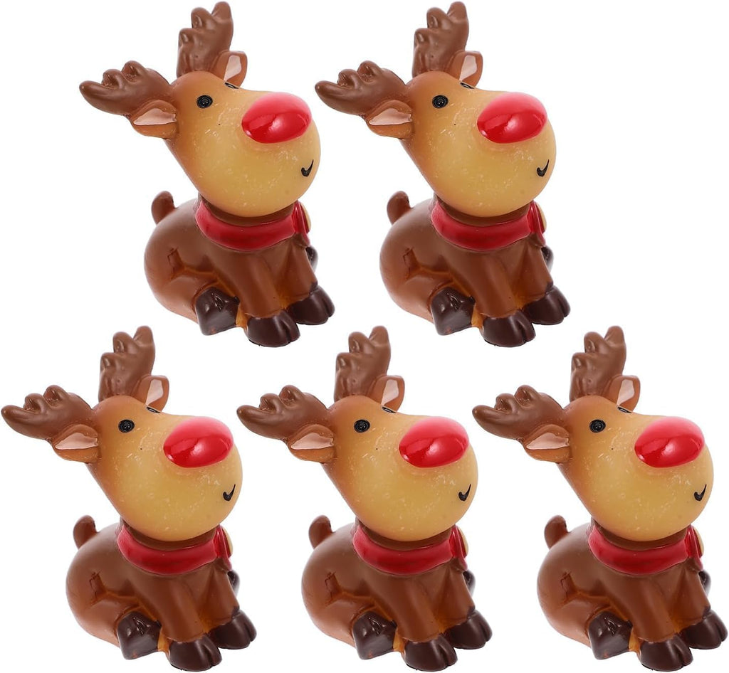 Skiennix Mini Reindeer Figurines - Cute Resin Elk Statues for Christmas Crafts | 5-Pack Decor