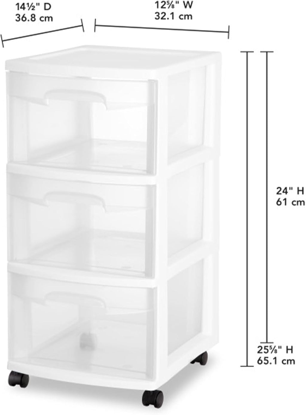 Sterilite 3-Drawer Rolling Storage Organizer - Versatile Plastic Bin Cart for Closet Organization | White